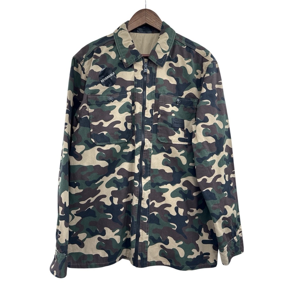 Dogg Supply By Snoop Dogg Button Down Shirt Men Size M Camouflage Reversible Tan